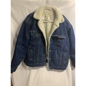 Vintage 70s 80s Sheplers Sherpa Lined Denim Trucker Jacket Mens Large Western